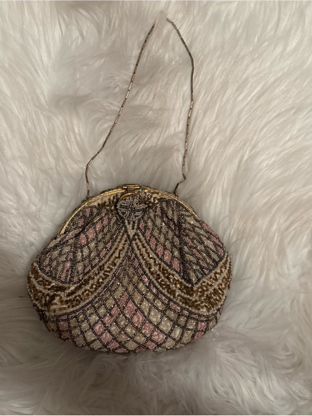 Vintage 1920’s Beaded Pink and Gold Evening Clutch/Bag